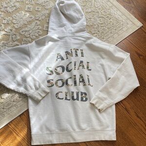 Anti Social Social Club White Hoodie with Camo Logo Text